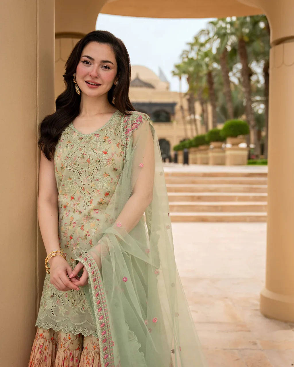 Close-up of Faiza Saqlain Eldira embroidered neckline