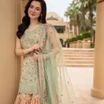 Close-up of Faiza Saqlain Eldira embroidered shirt back