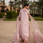 Back view of Faiza Saqlain Lamija with embroidered detailing