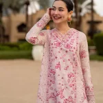 Close-up of Faiza Saqlain Lamija embroidery on lawn shirt and dupatta