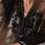 Neckline embroidery detail of Maria B Chiffon Black MPC-26-101