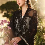 Side view of Maria B Chiffon Black MPC-26-101 embroidered sleeves