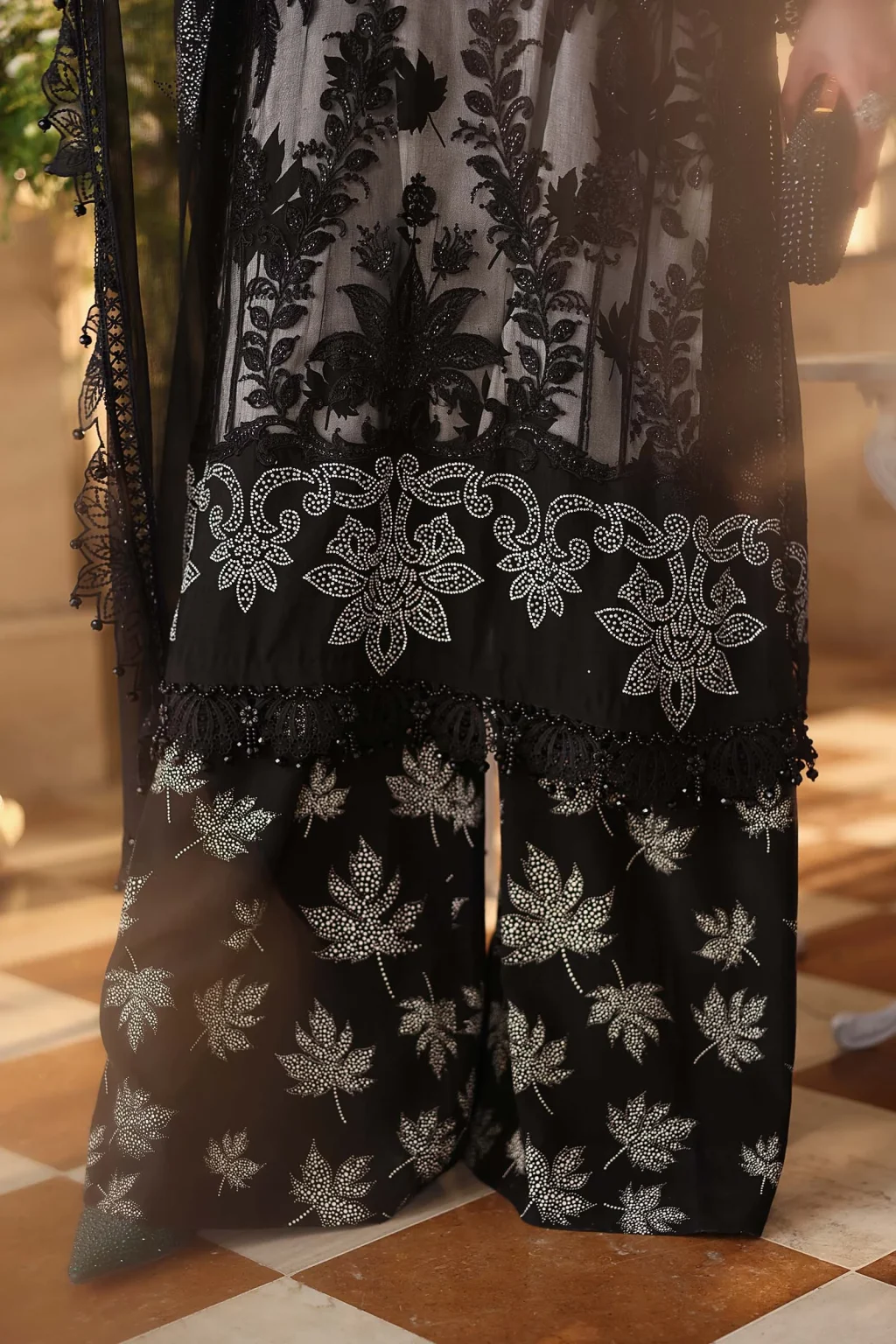 Raw silk trouser of Maria B Chiffon Black MPC-26-101 suit