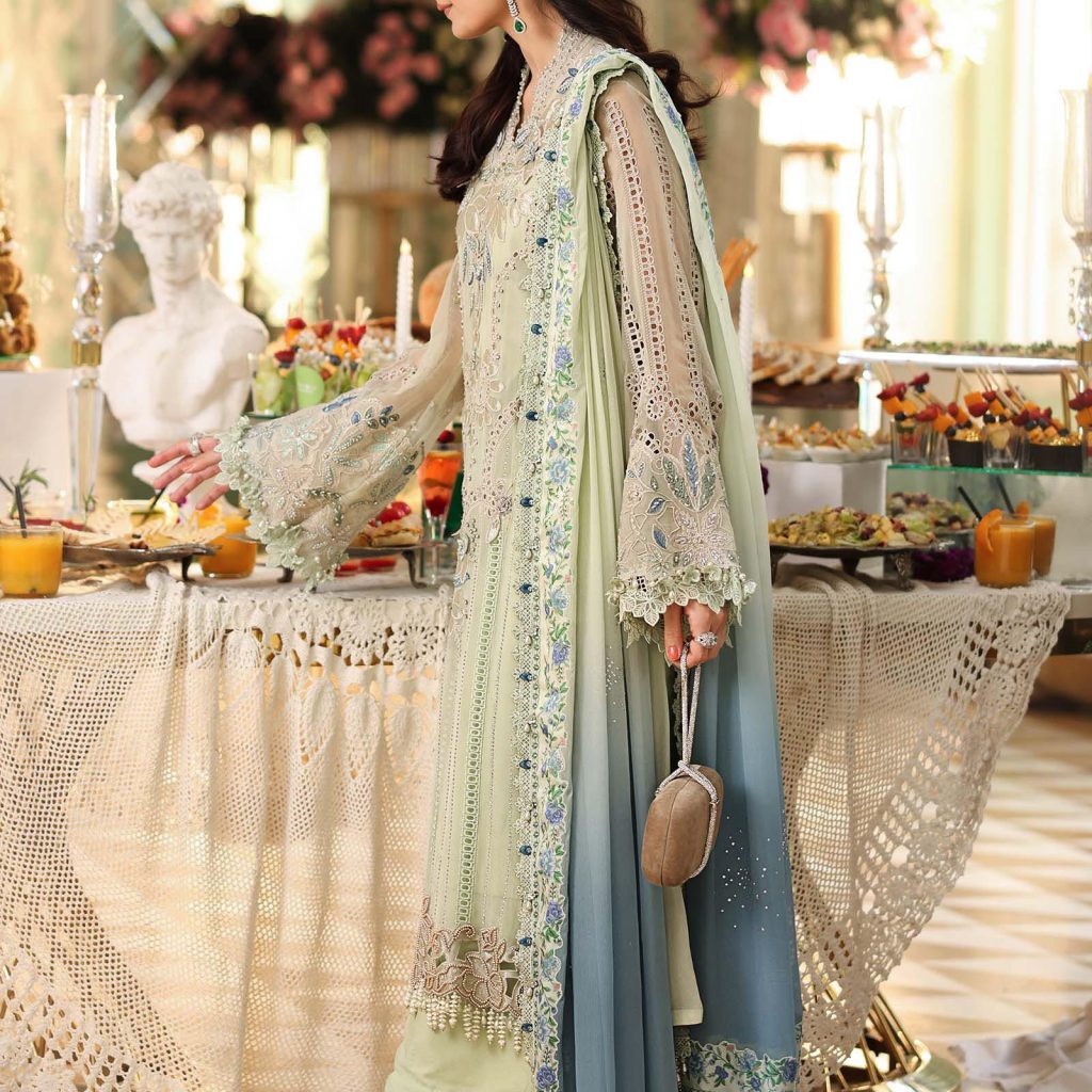 Back view of Maria B Chiffon MPC26105 apple green suit