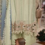 Close-up of embroidered daman detail on Maria B Chiffon MPC26105 Suit