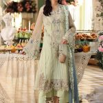 Front view of Maria B Apple Green Chiffon MPC26105 Suit