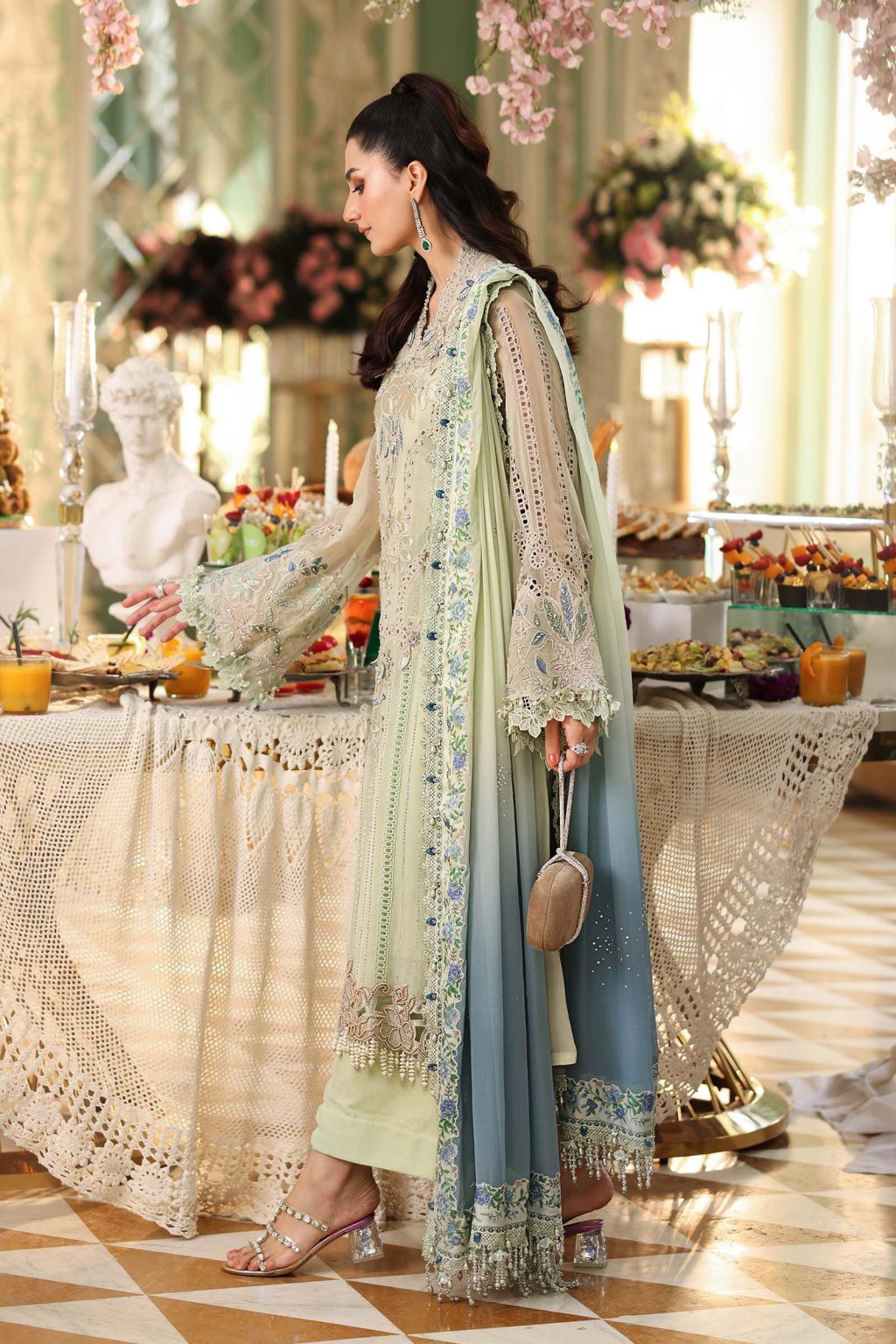 Side view of Maria B Chiffon MPC26105 embroidered suit
