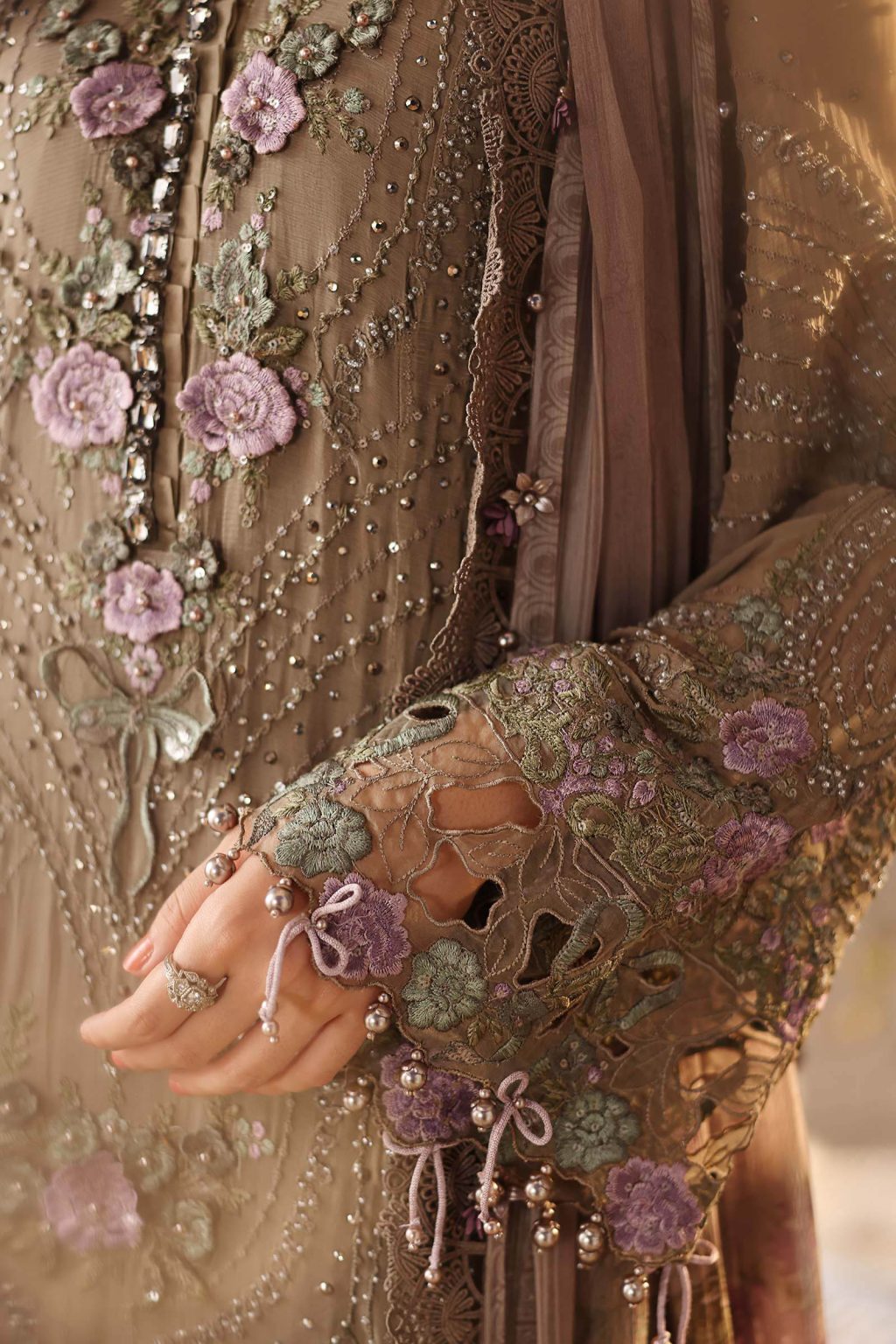 Neckline detail of Maria B MPC-26-102 chiffon suit