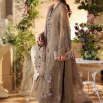 Side view of Maria B mocha brown embroidered suit