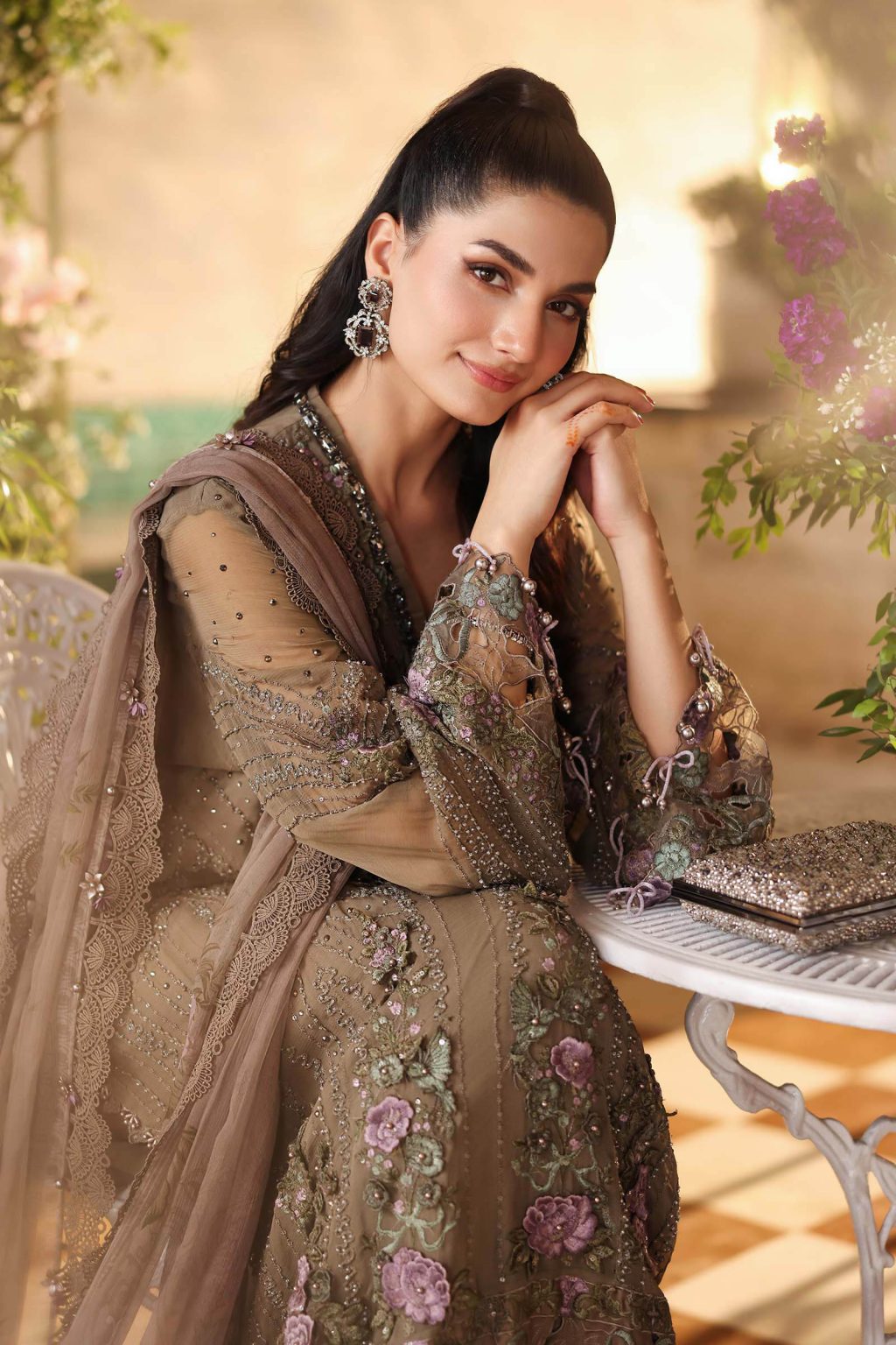 Embroidered chiffon sleeves of Maria B MPC-26-102