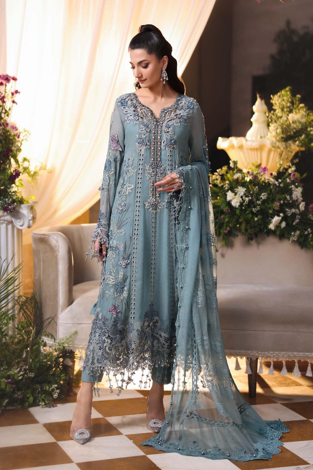 Front view of Maria B MPC-26-108 embroidered luxury chiffon suit