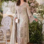 Front view of Maria B MPC-26-107 ivory beige chiffon suit