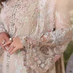 Side view of Maria B MPC-26-107 embroidered chiffon suit