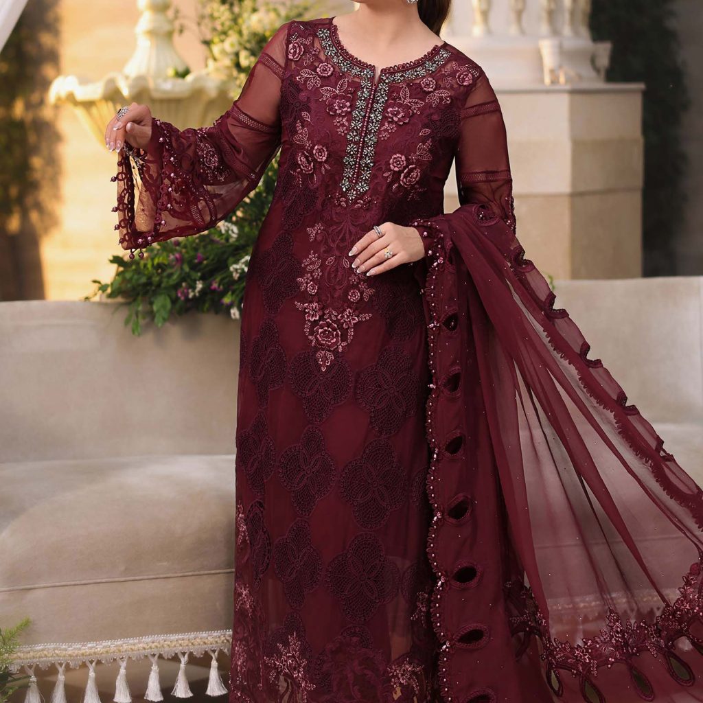 Front view of Maria B MPC-26-108 embroidered luxury chiffon suit