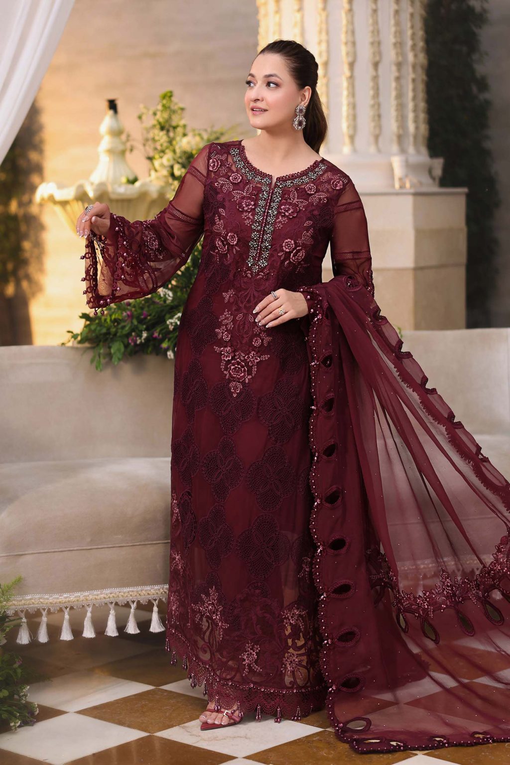 Front view of Maria B MPC-26-108 embroidered luxury chiffon suit