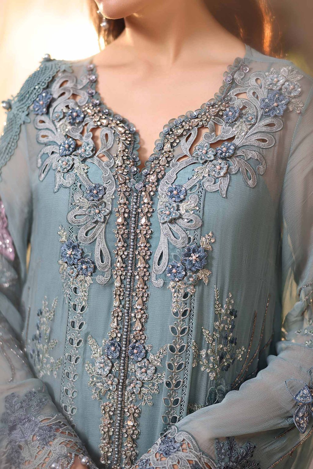 Neckline embroidery detail of Maria B MPC-26-108 suit