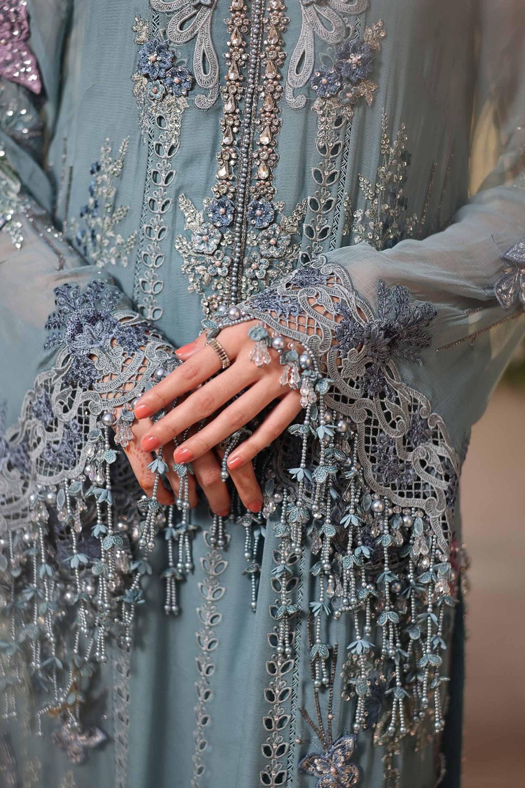 Sleeves detail of Maria B MPC-26-108 chiffon suit