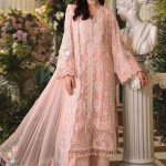 Front view of Maria B Peach Pink MPC26104 embroidered chiffon suit