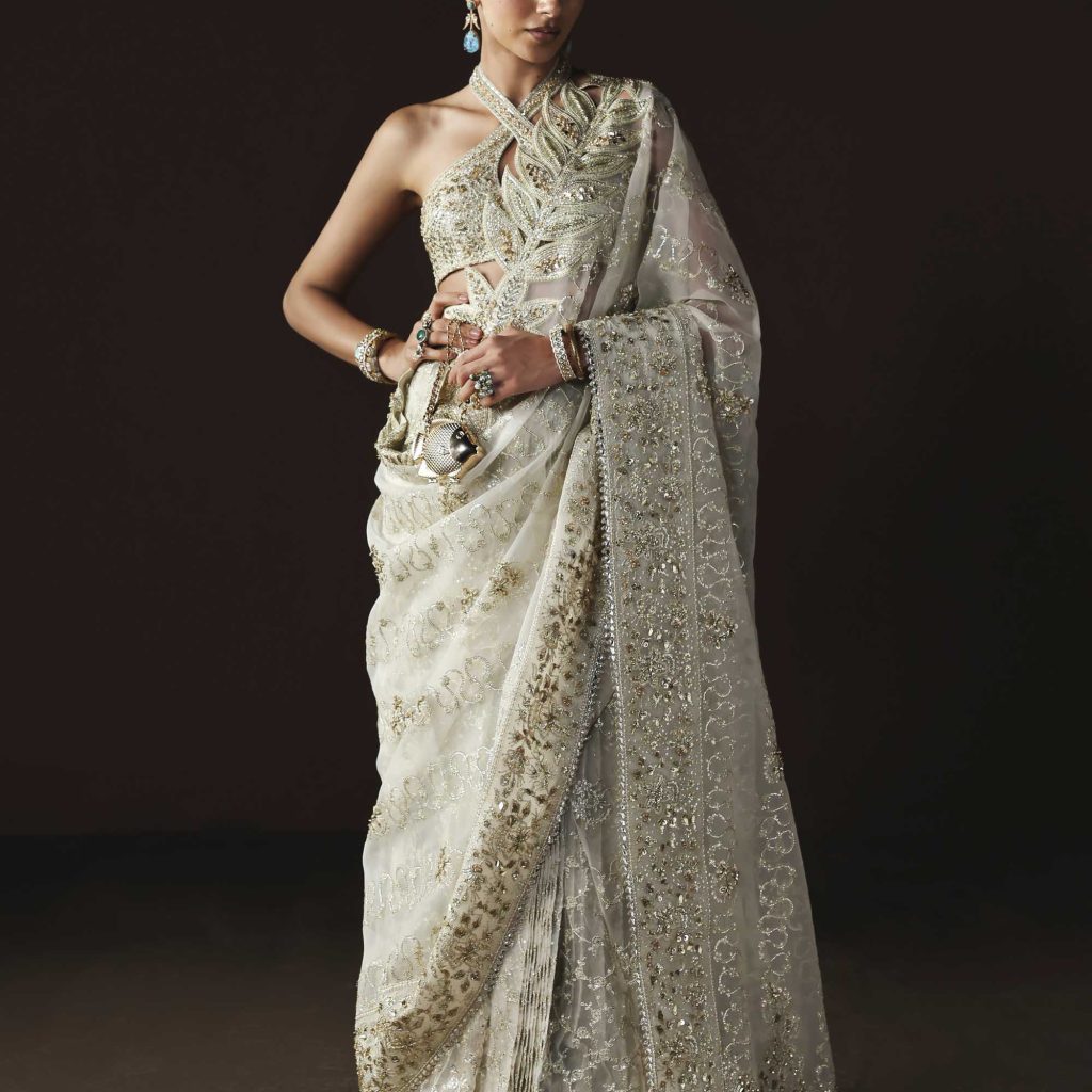 Luna dress featuring organza embroidered details and embellishments
