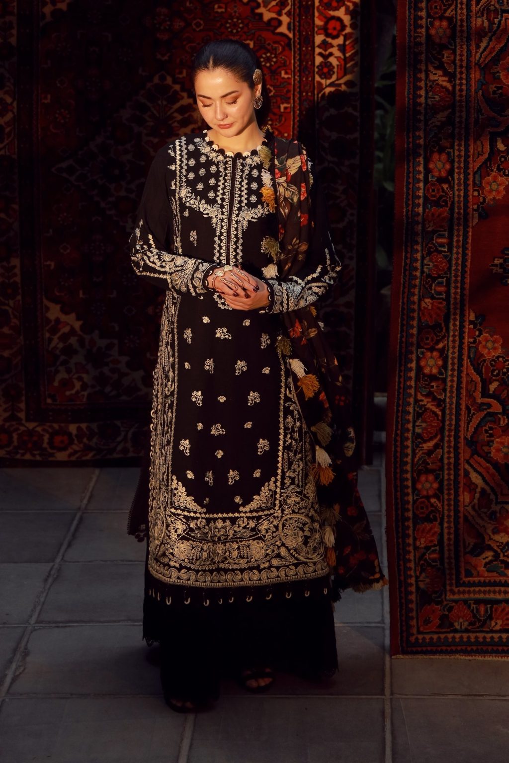 Mausam - Embroidered khaddar dress with digital print dupatta