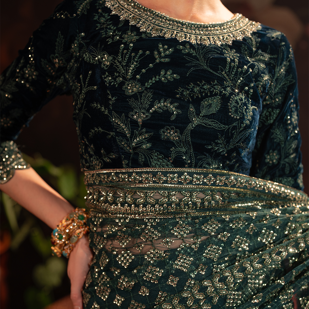 IV-46 Embroidered Velvet Formal Dress on display