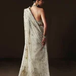 Back view of luxury organza embroidered hand embellished saree with detailed blouse design