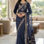 Elegant blue velvet saree from Diara Couture