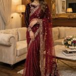 Elegant maroon velvet saree from Diara Couture