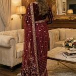 Elegant maroon velvet saree from Diara Couture