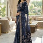 Elegant blue velvet saree from Diara Couture