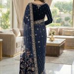Elegant blue velvet saree from Diara Couture