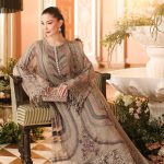 3 Piece Embroidered Chiffon Suit in Antique Grey