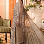 3 Piece Embroidered Chiffon Suit in Antique Grey