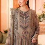 3 Piece Embroidered Chiffon Suit in Antique Grey