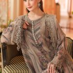 3 Piece Embroidered Chiffon Suit in Antique Grey