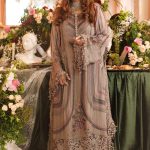 3 Piece Embroidered Chiffon Suit in Antique Grey