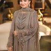 3 Piece Embroidered Chiffon Suit in Antique Grey