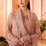 Maria B MPC-26-202 chiffon dress side view with embroidered sleeves