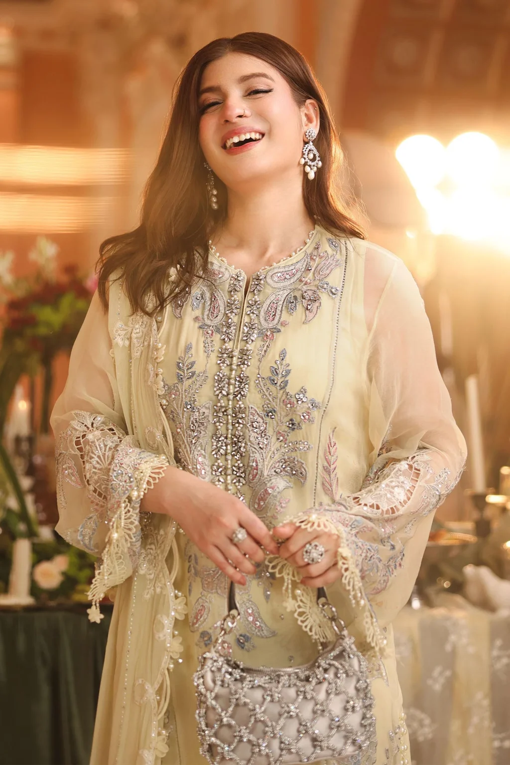 Close-up of Maria B MPC-26-208 chiffon embroidery and hand embellishment