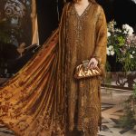 Side view of Maria B MPC-26-205 embroidered mustard chiffon suit