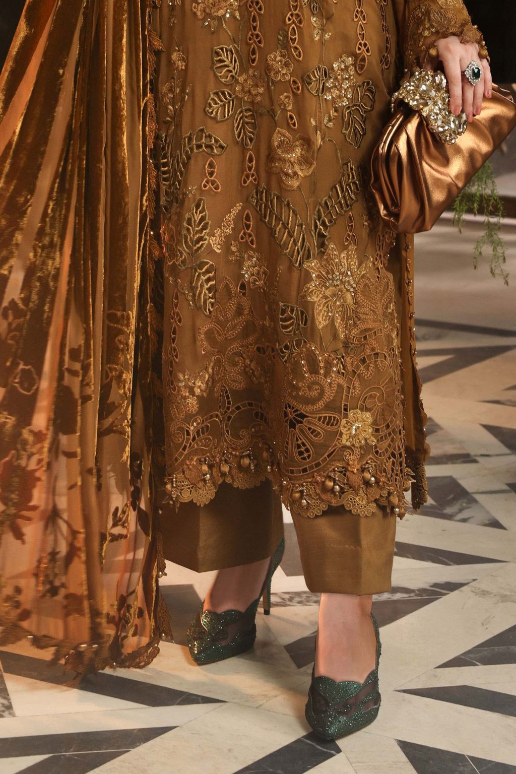 Maria B MPC-26-205 mustard suit with dyed cotton satin trouser