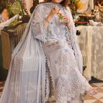Maria B MPC-26-206 ice blue embroidered chiffon dupatta with stick-ons