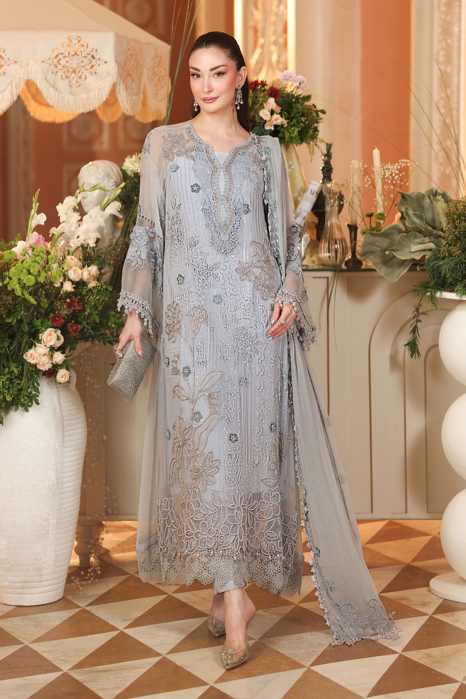 Maria B MPC-26-206 ice blue embroidered chiffon suit front view